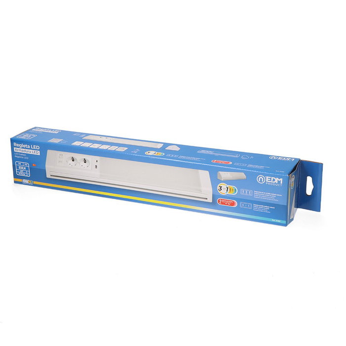 Edm Réglette LED Blanche 5-10W avec Prises et USB