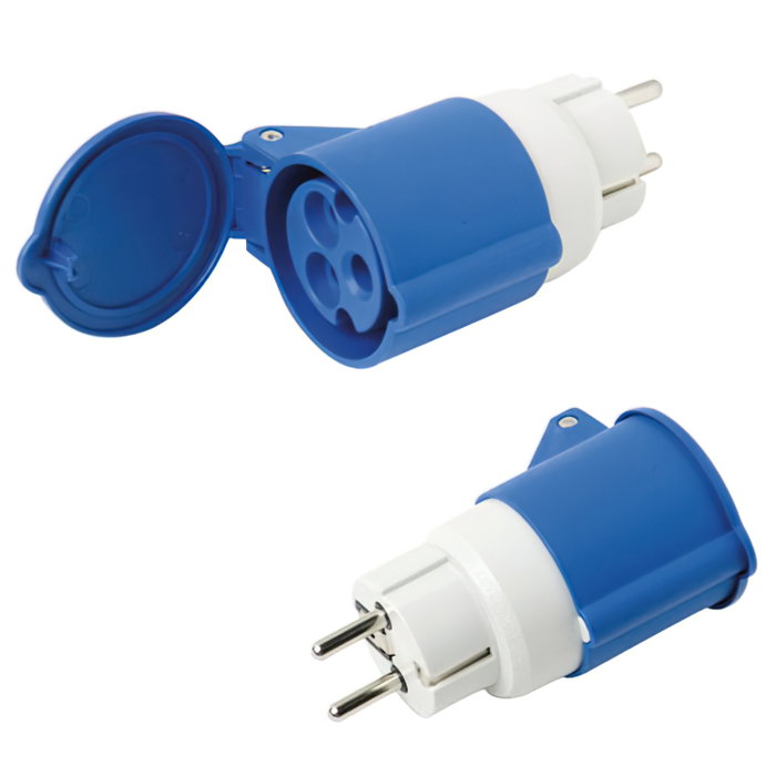 MAURER Adaptateur prise industrielle Schuko-cetac simple 2p avec couvercle MAURER Adaptateur prise industrielle Schuko-cetac simple 2p avec couvercle