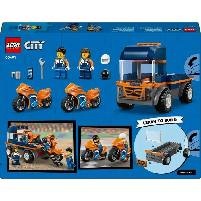 LEGO City 60491 - Transporteur de Motos de Course - Camion à Plateau avec 2 Motos et 2 Figurines - Jouet de Construction pour Enfants Dès 4 Ans