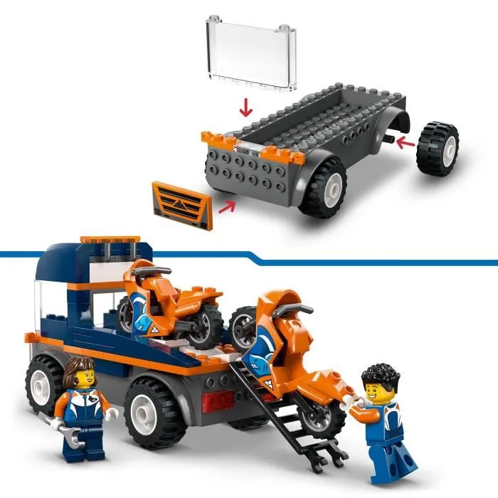 LEGO City 60491 - Transporteur de Motos de Course - Camion à Plateau avec 2 Motos et 2 Figurines - Jouet de Construction pour Enfants Dès 4 Ans
