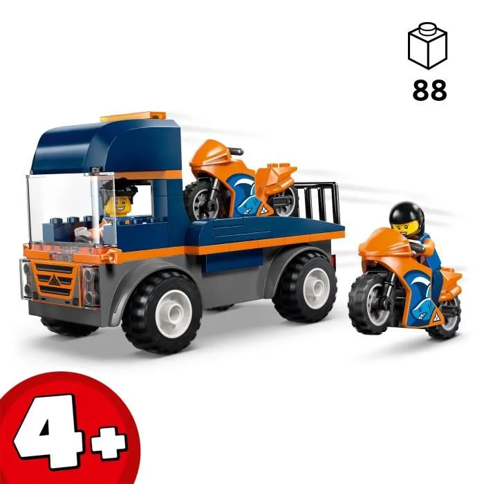 LEGO City 60491 - Transporteur de Motos de Course - Camion à Plateau avec 2 Motos et 2 Figurines - Jouet de Construction pour Enfants Dès 4 Ans