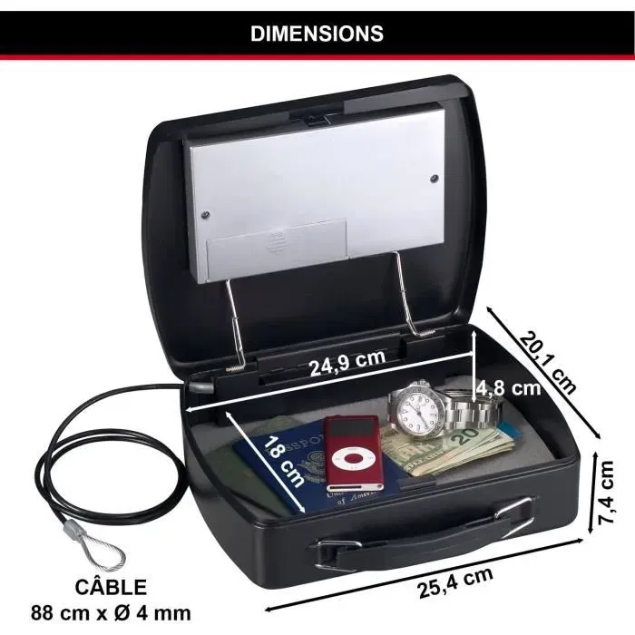 Master Lock P008EML - Coffre-fort de voyage avec serrure à combinaison électronique, petit modèle pour bijoux, papiers, argent, tablette