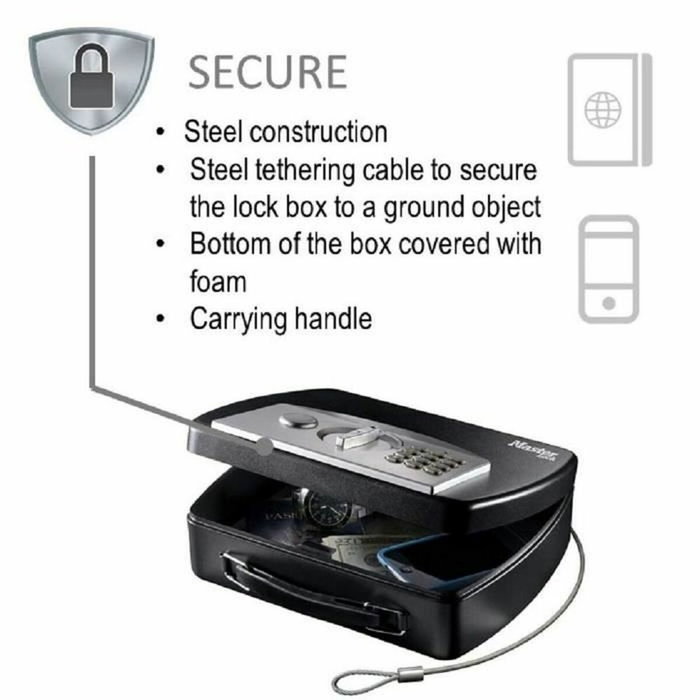 Master Lock Petit coffre nomade à combinaison électronique P008EML Noir Master Lock Petit coffre nomade à combinaison électronique P008EML Noir