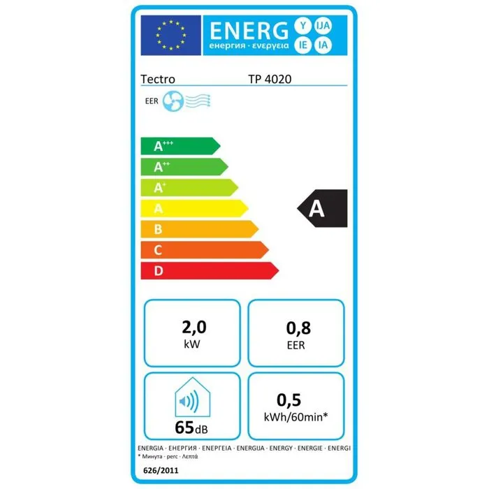 Tectro Climatiseur Mobile TP 4020 - 2.05 kW - Pour pièce 50 à 65 m³ - Affichage Digital - Climatisation, Ventilation, Déshumidification - Classe énergie A