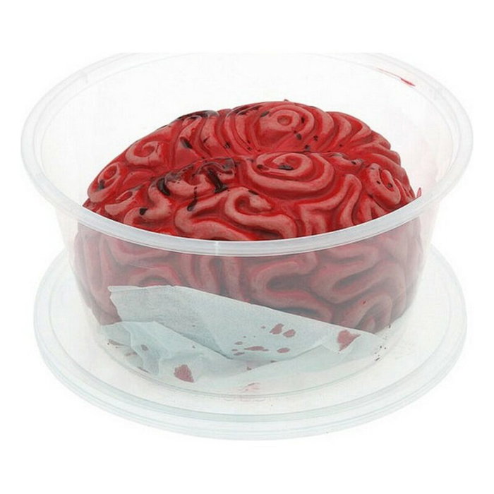 Cerveau décoratif Halloween rouge en récipient 16x7cm