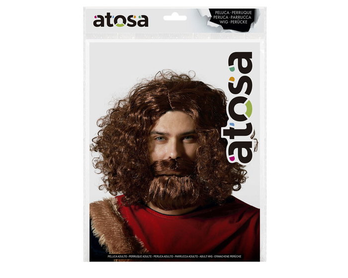 Peluca Castaña Rizada Corta de 140 gr pour Déguisement, Fête et Carnaval - Personnages Viking et Trotamundos