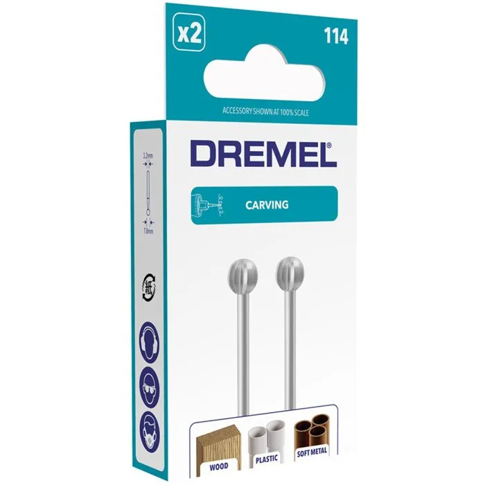 Dremel Lot de 2 Fraises Haute Vitesse 114 en Acier - Bout Rond Ø7.8mm pour Sculpter, Graver, Évidage et Formage sur Métaux, Bois, Plastique