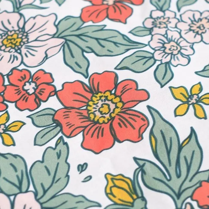 Today Parure de lit Sunshine pour 2 personnes, housse de couette 260x240 cm et 2 taies, coton imprimé fleuri, vert - LOT11.47