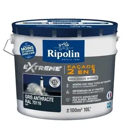 Ripolin Peinture Mat Façade 2 en 1 avec Sous-Couche, Anthracite, Imperméable et Anti-Algues, 10L pour 100 m²