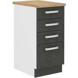 LASSEN - Meuble bas de cuisine 4 tiroirs avec plan de travail - Gris mat - Dimensions 40 x 51.6 x 85 cm