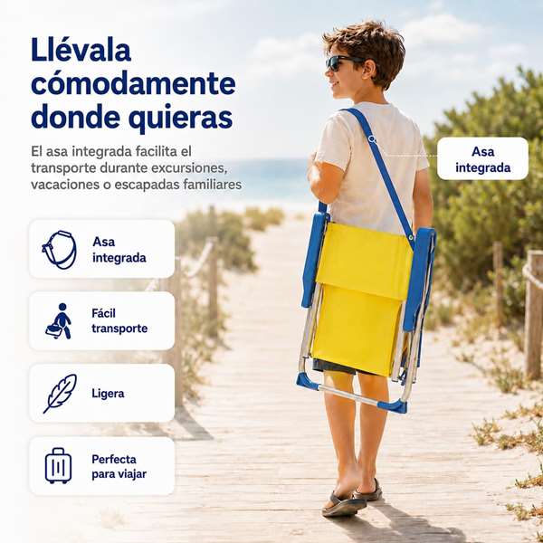 JugaToys Chaise de plage en aluminium jaune néon avec poignée de transport