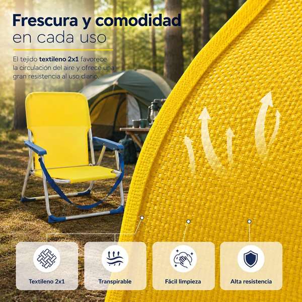 JugaToys Chaise de plage en aluminium jaune néon avec poignée de transport