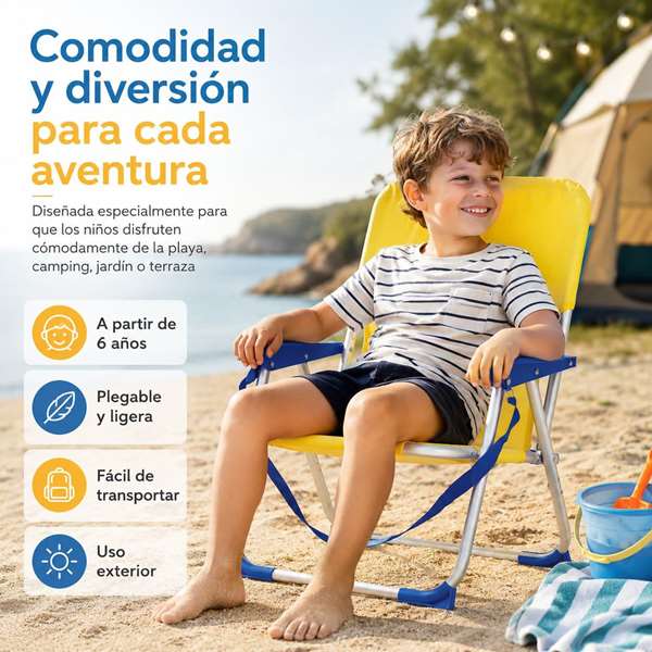 JugaToys Chaise de plage en aluminium jaune néon avec poignée de transport