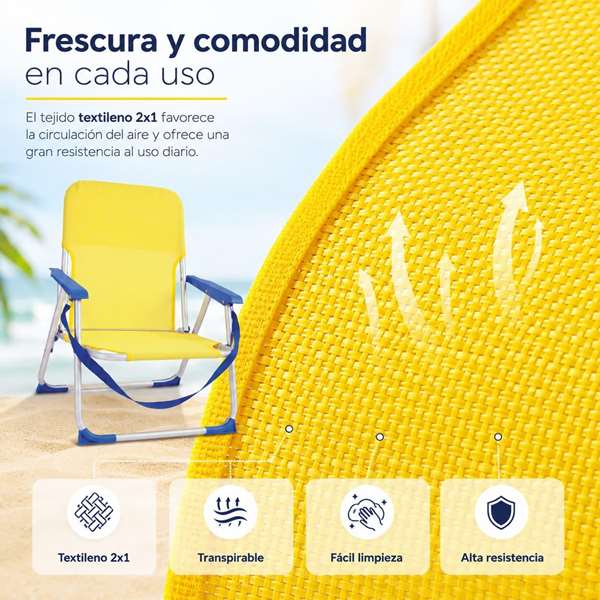 JugaToys Chaise de plage en aluminium jaune néon avec poignée de transport
