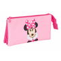 Trousse Fourre-Tout Triple Minnie Mouse Rose 22 x 12 x 3 cm