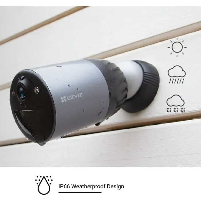 EZVIZ Kit Caméra de Sécurité Solaire Extérieure BC1c 4K avec Panneau Solaire, Détection IA, Vision Nocturne Couleur et Batterie 10400mAh