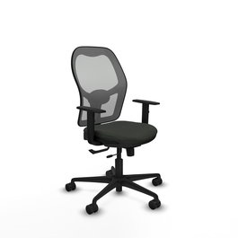 Chaise Jorquera Synchrone/Traslack tissu Noir Maille Gris Base en nylon noir Accoudoir 1D Sans appui-tête Roulettes 65mm nylon