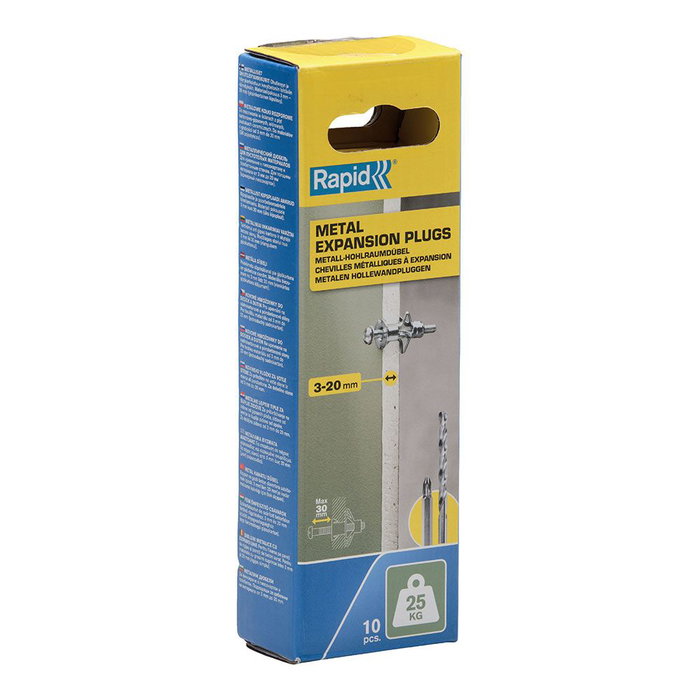 Rapid Chevilles à Expansion Métal pour Cloison Plâtre 3-20mm - Lot de 10 - Charge Max 25 kg