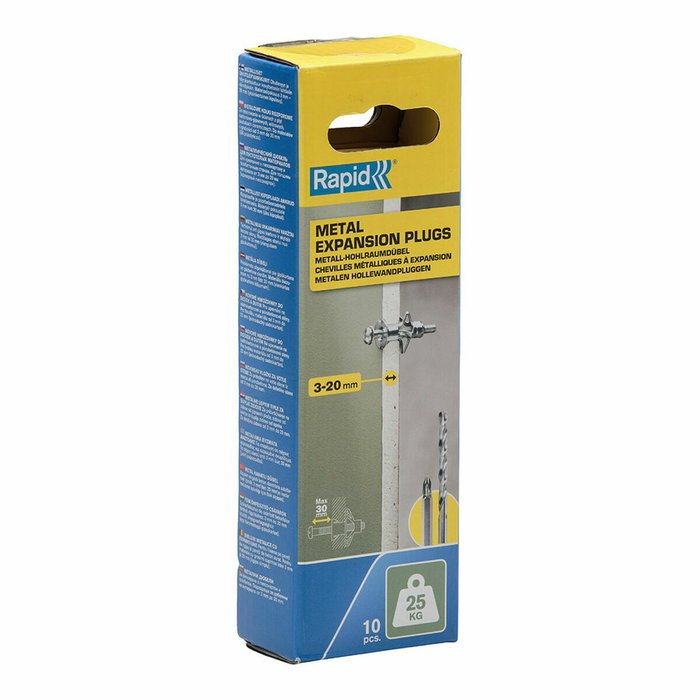 Rapid Chevilles à Expansion Métal pour Cloison Plâtre 3-20mm - Lot de 10 - Charge Max 25 kg
