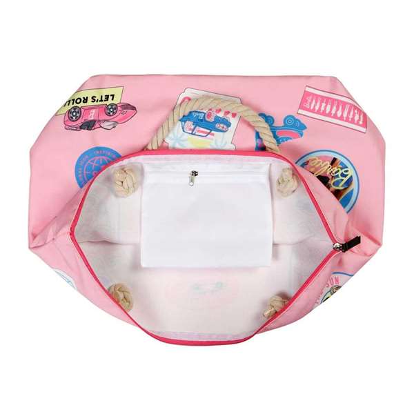 Barbie - Sac de plage Soleil Malibu, 37 x 52 x 17 cm, compartiment zip, deux anses, polyester, rose