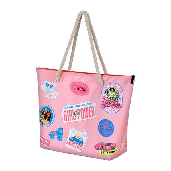 Barbie - Sac de plage Soleil Malibu, 37 x 52 x 17 cm, compartiment zip, deux anses, polyester, rose