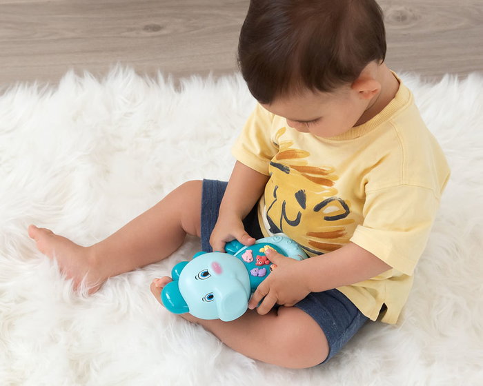 KioKids Jouet Musical Hippocampe pour Bébé +6 Mois avec Lumières, 5 Sons d'Animaux et 10 Mélodies, en Plastique ABS, Bleu