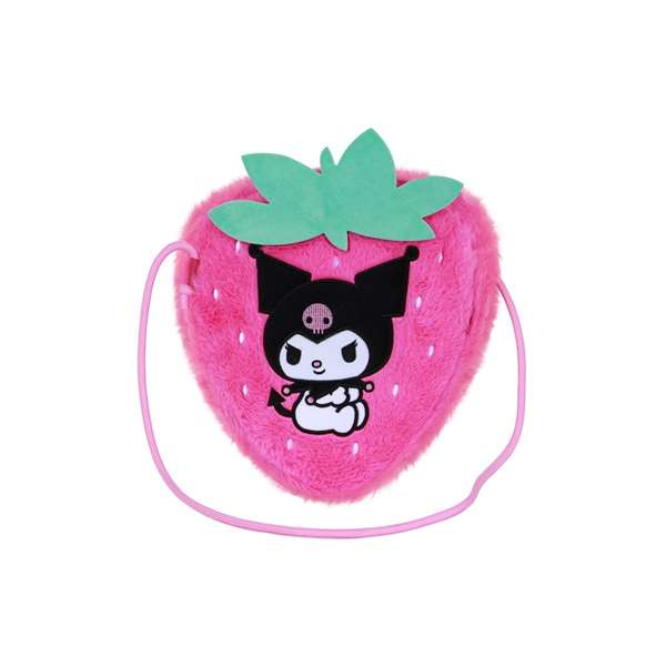 Karactermania Kuromi - Sac bandoulière peluche souple motif Fraise, 22 x 22 x 8 cm, rose, à partir de 3 ans