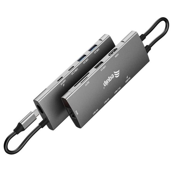 Equip 133490 Station d'accueil USB-C 9 en 1 avec HDMI 4K/60Hz, LAN Gigabit, USB 3.2 Gen1, SD/TF, PD 100W