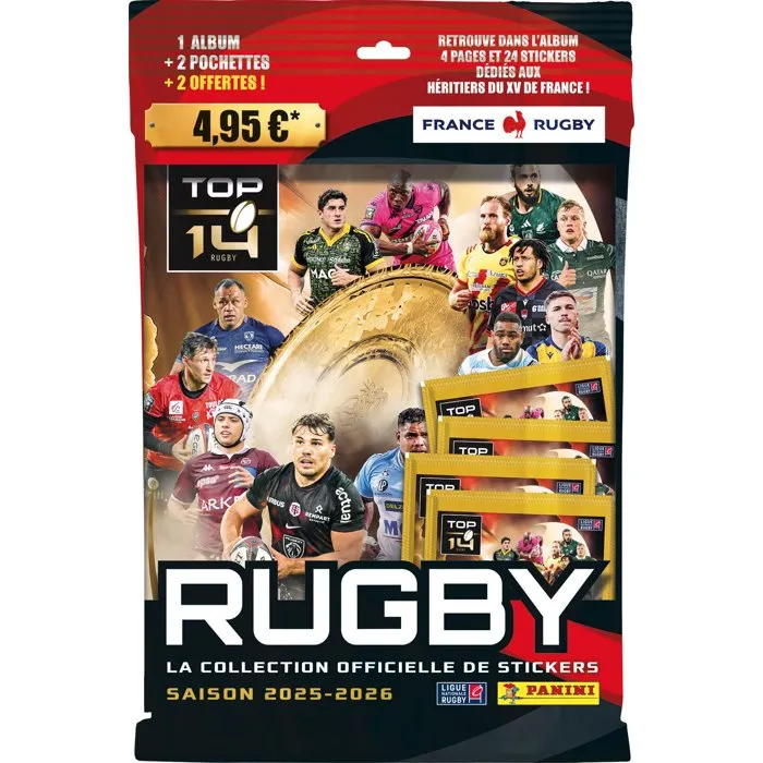 Panini Starter pack Rugby Top 14 2025/2026 - Album et 4 pochettes de stickers Panini Starter pack Rugby Top 14 2025/2026 - Album et 4 pochettes de stickers