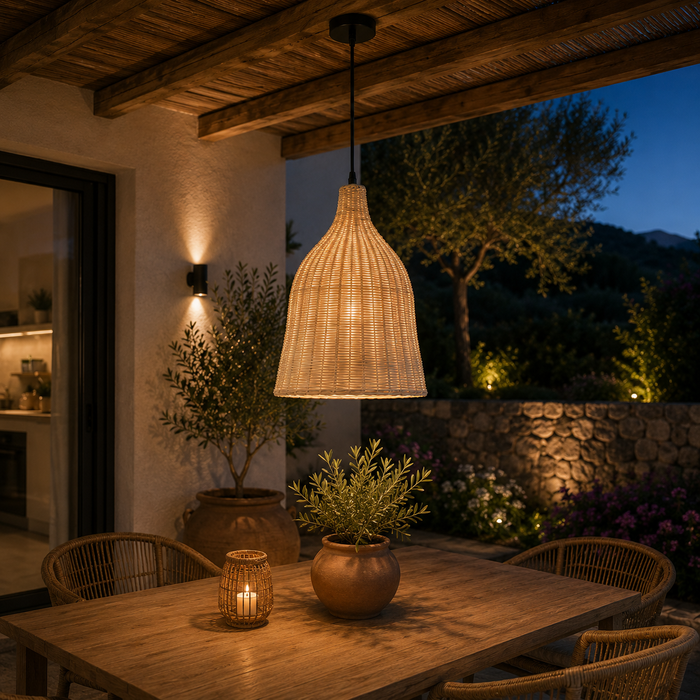 Lampe à suspension Evie en rotin