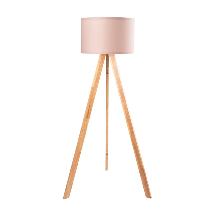 Pyongyang Lampe de sol trépied en bois et tissu Crème