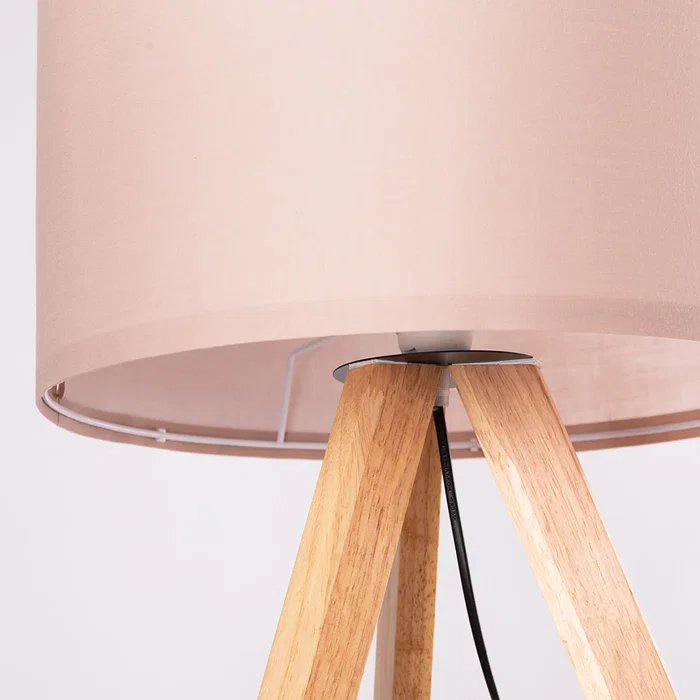 Pyongyang Lampe de sol trépied en bois et tissu Crème