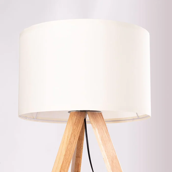 Pyongyang Lampe de sol trépied en bois et tissu Crème