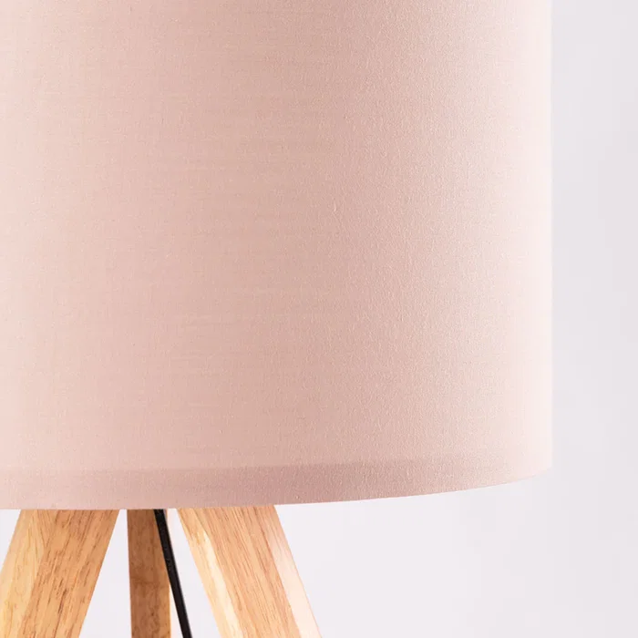 Pyongyang Lampe de sol trépied en bois et tissu Crème