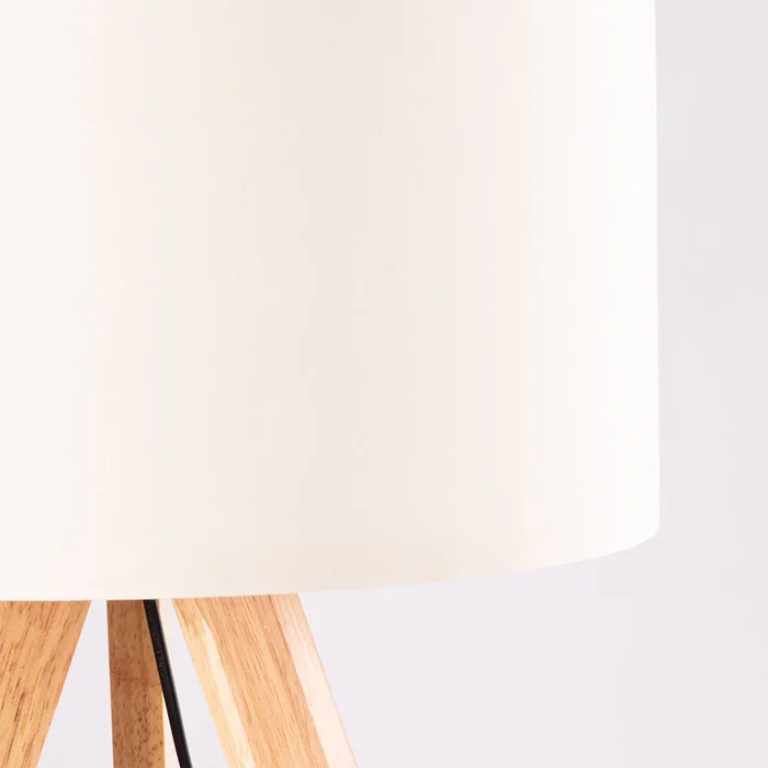 Pyongyang Lampe de sol trépied en bois et tissu Crème