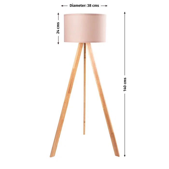 Pyongyang Lampe de sol trépied en bois et tissu Crème