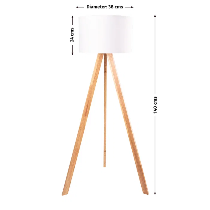 Pyongyang Lampe de sol trépied en bois et tissu Crème