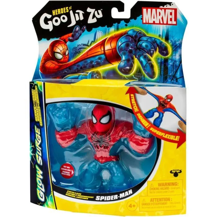 Heroes Of Goo Jit Zu - Figurine Marvel Spider-Man Glow Surge 11 cm - Héro extensible et lumineux dans le noir avec texture craquante
