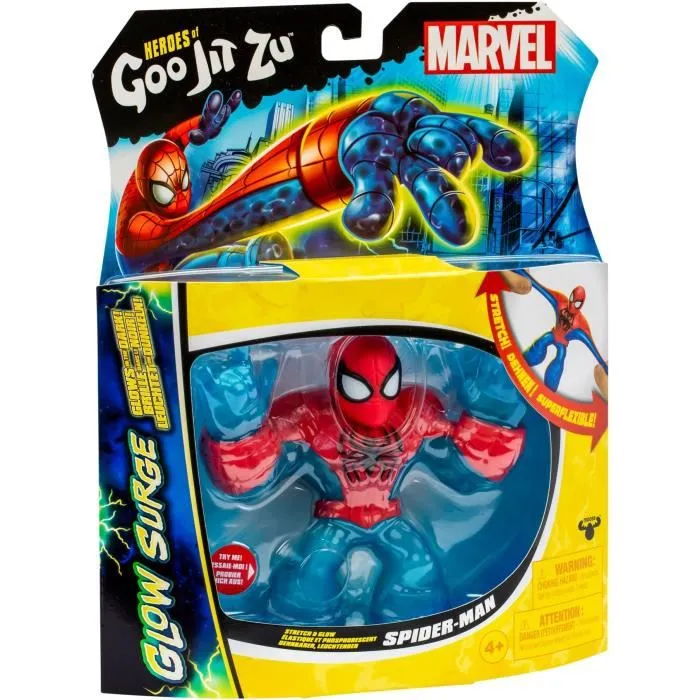 Heroes Of Goo Jit Zu - Figurine Marvel Spider-Man Glow Surge 11 cm - Héro extensible et lumineux dans le noir avec texture craquante
