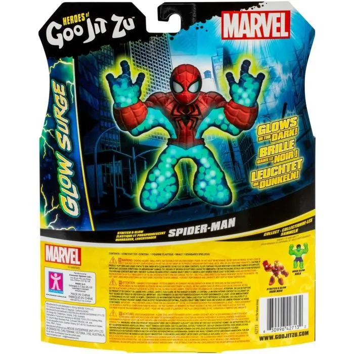 Heroes Of Goo Jit Zu - Figurine Marvel Spider-Man Glow Surge 11 cm - Héro extensible et lumineux dans le noir avec texture craquante