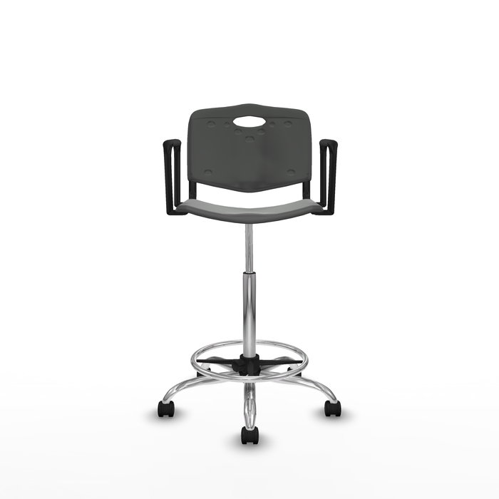 Tabouret Taburete Robledo Pivotant Chlorure de polyvinyle Gris foncé Structure chromée Accoudoirs fixes Sans appui-tête Roulettes en nylon 50 mm