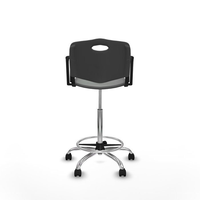 Tabouret Taburete Robledo Pivotant Chlorure de polyvinyle Gris foncé Structure chromée Accoudoirs fixes Sans appui-tête Roulettes en nylon 50 mm