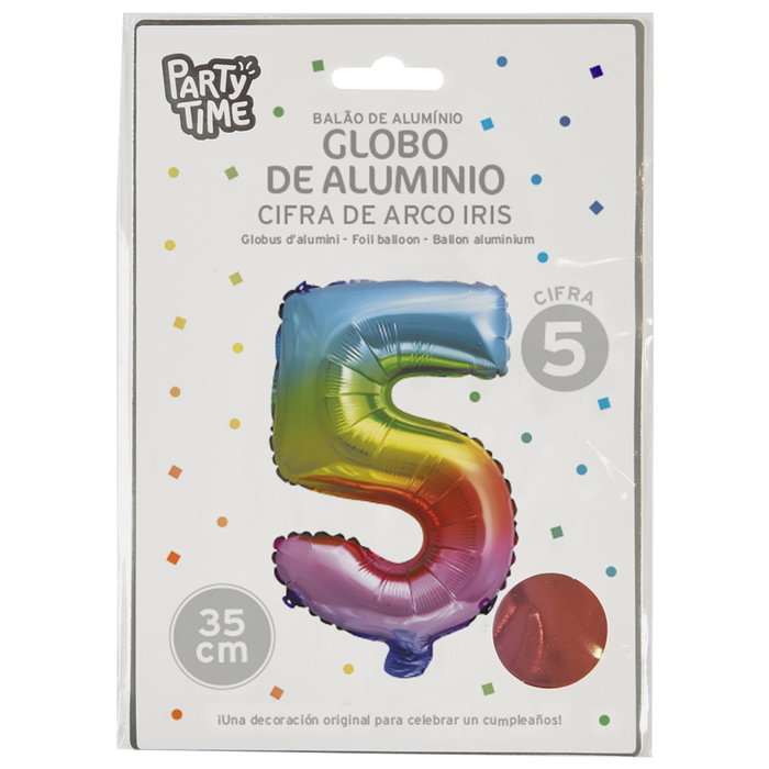 Party Time Ballon Chiffre 5 Arc-en-ciel 35 cm