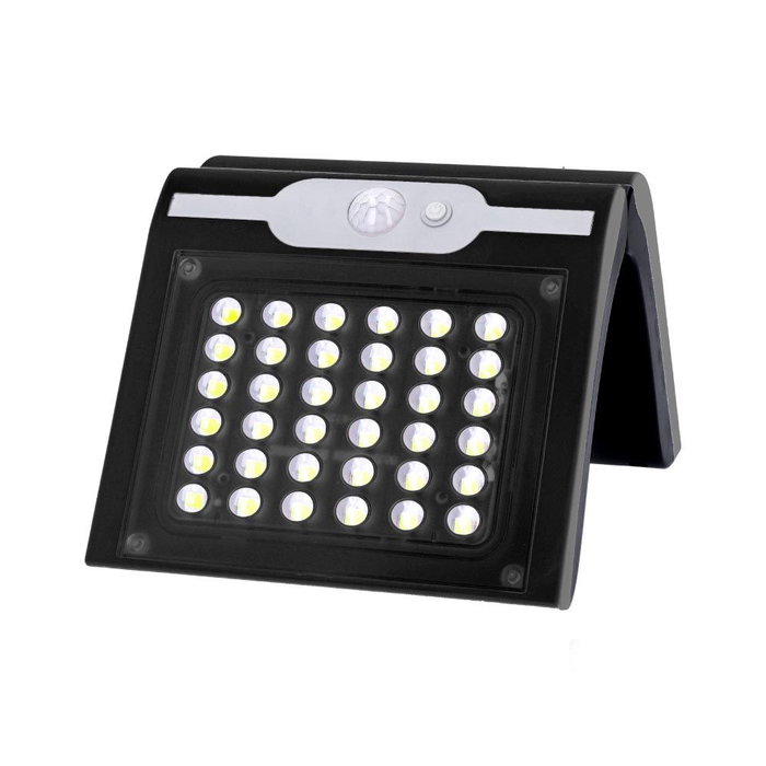Edm Aplique solaire avec détecteur de mouvement noir, 2W LED 220lm 6500K IP44