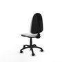 Chaise de bureau Algarra avec mécanisme de contact permanent de base, recouverte de tissu blanc. Équipée d'une base en polyamide noir, sans accoudoirs et de roulettes en nylon de 50 mm.