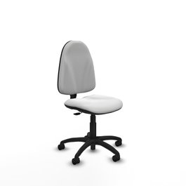Chaise de bureau Algarra avec mécanisme de contact permanent de base, recouverte de tissu blanc. Équipée d'une base en polyamide noir, sans accoudoirs et de roulettes en nylon de 50 mm.