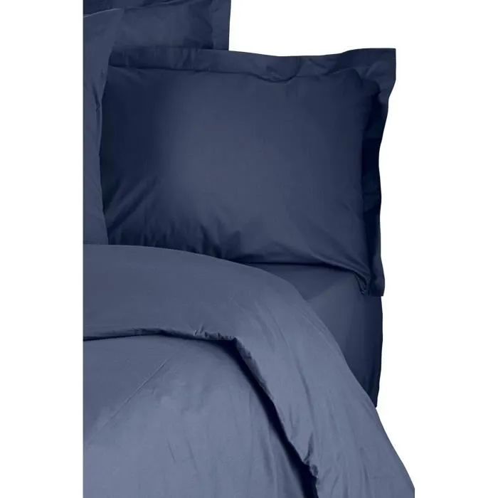Parure de lit 1 housse de couette 220 x 240 cm + 2 taies d'oreiller 60 x 60 cm en 100% coton renforcé, couleur bleu