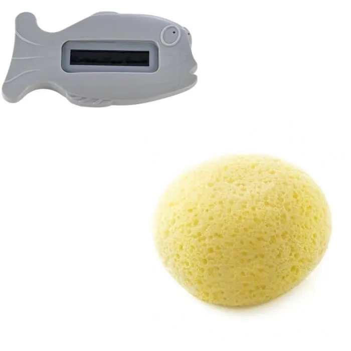 THERMOBABY Pack Bain VASCO 9 en 1 avec Baignoire, Transat, Thermomètre, Ciseaux et Accessoires - Gris Charme