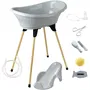 THERMOBABY Pack Bain VASCO 9 en 1 avec Baignoire, Transat, Thermomètre, Ciseaux et Accessoires - Gris Charme