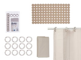 BERILO Ensemble rideau de douche PEVA et tapis de bain Beige